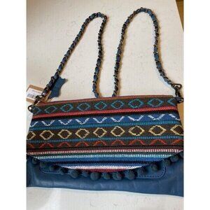 NEW Genuine Soft Leather Blue Vintage Crossbody Bag Embroidery Made in India